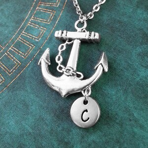Ship Anchor Necklace, Initial Necklace, Personalized Gift, Boat Necklace, Charm Necklace, Captain Necklace, Ship Jewelry Anchor Charm
