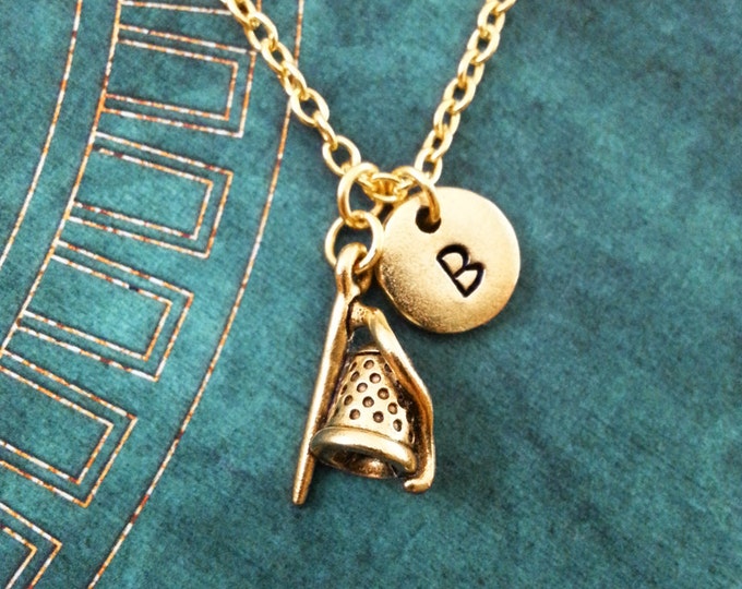 Thimble Necklace SMALL Sewing Necklace Sewing Gift Gold Necklace Personalized Jewelry Needle Necklace Thread Necklace Mother/'s Day Necklace