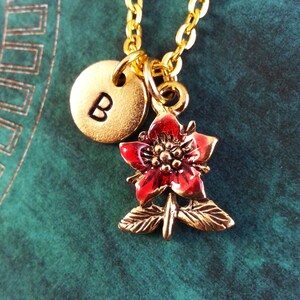 Red Flower Necklace, Flower Necklace, Personalized Necklace, Pendant Necklace Statement Necklace Initial Necklace Gold Necklace