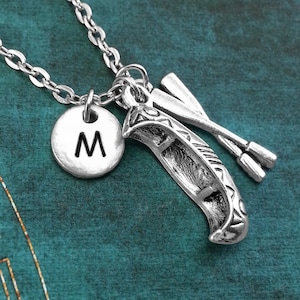 Canoe Necklace, Personalized Necklace, Canoe Pendant, Custom Necklace, Canoeing Gift, Monogram Necklace, Canoe and Oar Charm Necklace