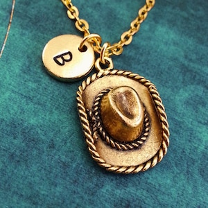 Cowboy Hat Necklace, Gold Cowboy Hat, Personalized Necklace, Pendant Necklace, Cowboy Necklace, Engraved Necklace Western Necklace Wild West