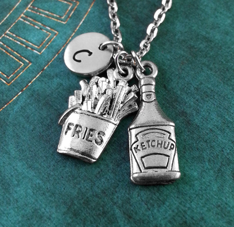 Ketchup and Fries Necklace, Personalized Necklace, French Fry Pendant, Quirky Gift, French Fries Charm Necklace, Fast Food Jewelry, Fry Gift