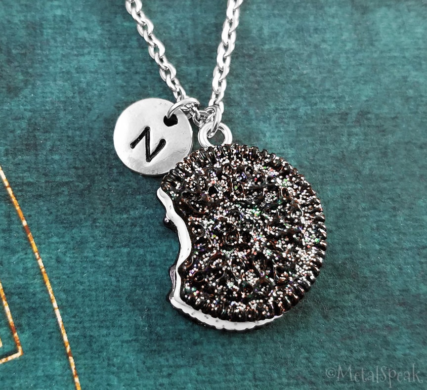 Cookie Necklace Glitter Chocolate Sandwich Cookie Charm Necklace