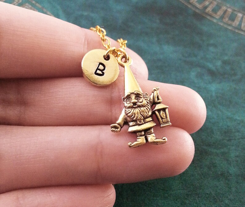 Gnome Necklace SMALL Lawn Gnome Jewelry Gold Garden Gnome Gift Personalized Jewelry Gnome Charm Necklace Fantasy Jewelry Bridesmaid Necklace image 2