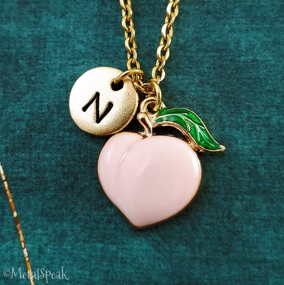 Peach Necklace Peach Charm Necklace Peach Pendant Necklace Peach