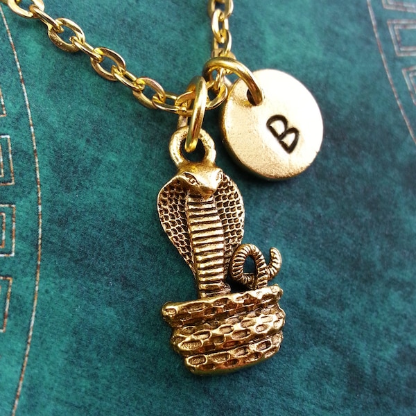 Cobra Necklace, Cobra in a Basket, Personalized Necklace, Pendant Necklace, Snake Necklace, Monogram Necklace Gold Necklace Serpent Necklace