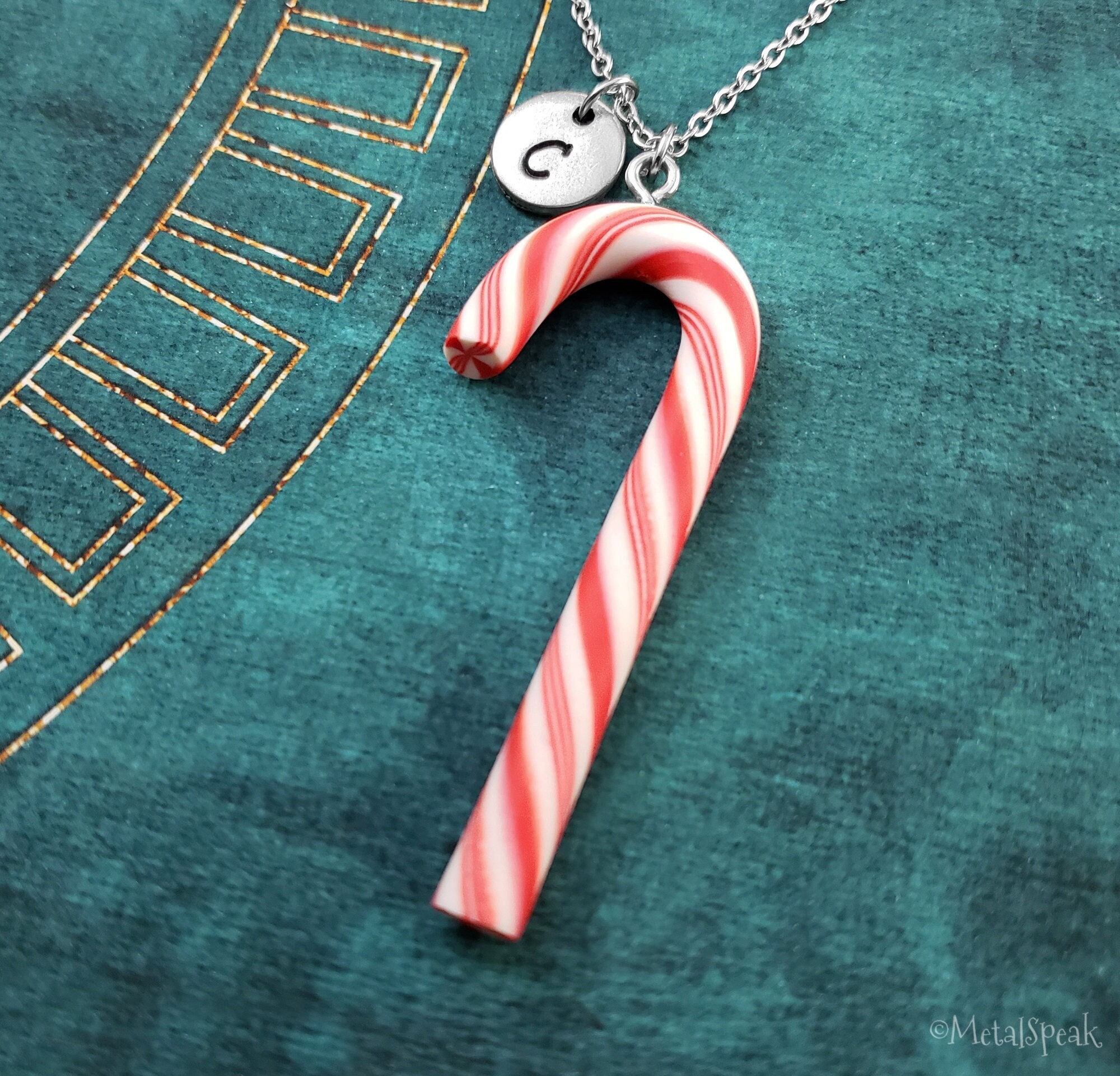 Candy Cane Pendant Necklace // Red White Peppermint Beaded - Etsy [Video]  [Video] | Christmas jewelry, Candy cane, Red rhinestone