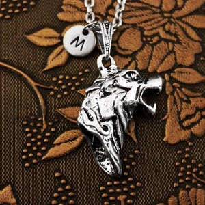 Wolf Necklace, Initial Necklace, Wolf Head Necklace, Dog Necklace, Custom Necklace, Animal Necklace, Monogram Necklace, Wolf Charm Necklace