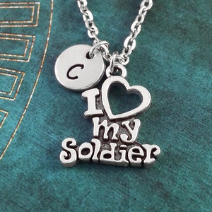I Love My Solider Necklace, Personalized Necklace, Soldier Pendant, Silver Soldier Necklace Soldier Gift I Heart My Soldier Pendant Necklace