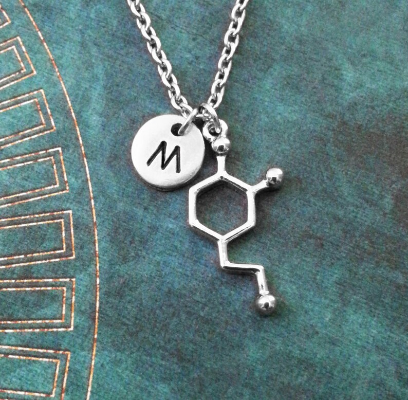 Dopamine Necklace Dopamine Jewelry Chemistry Jewelry Chemist Necklace Happiness Necklace Depression Gift Biochemistry Molecule Chemical image 1