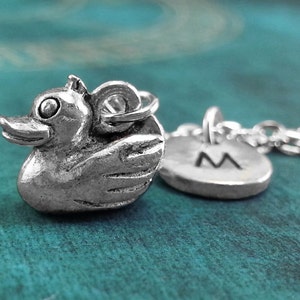 Duck Necklace, SMALL Personalized Necklace, Duck Pendant Custom Necklace Ducky Necklace, Monogram Necklace, Duck Charm Necklace, Rubber Duck