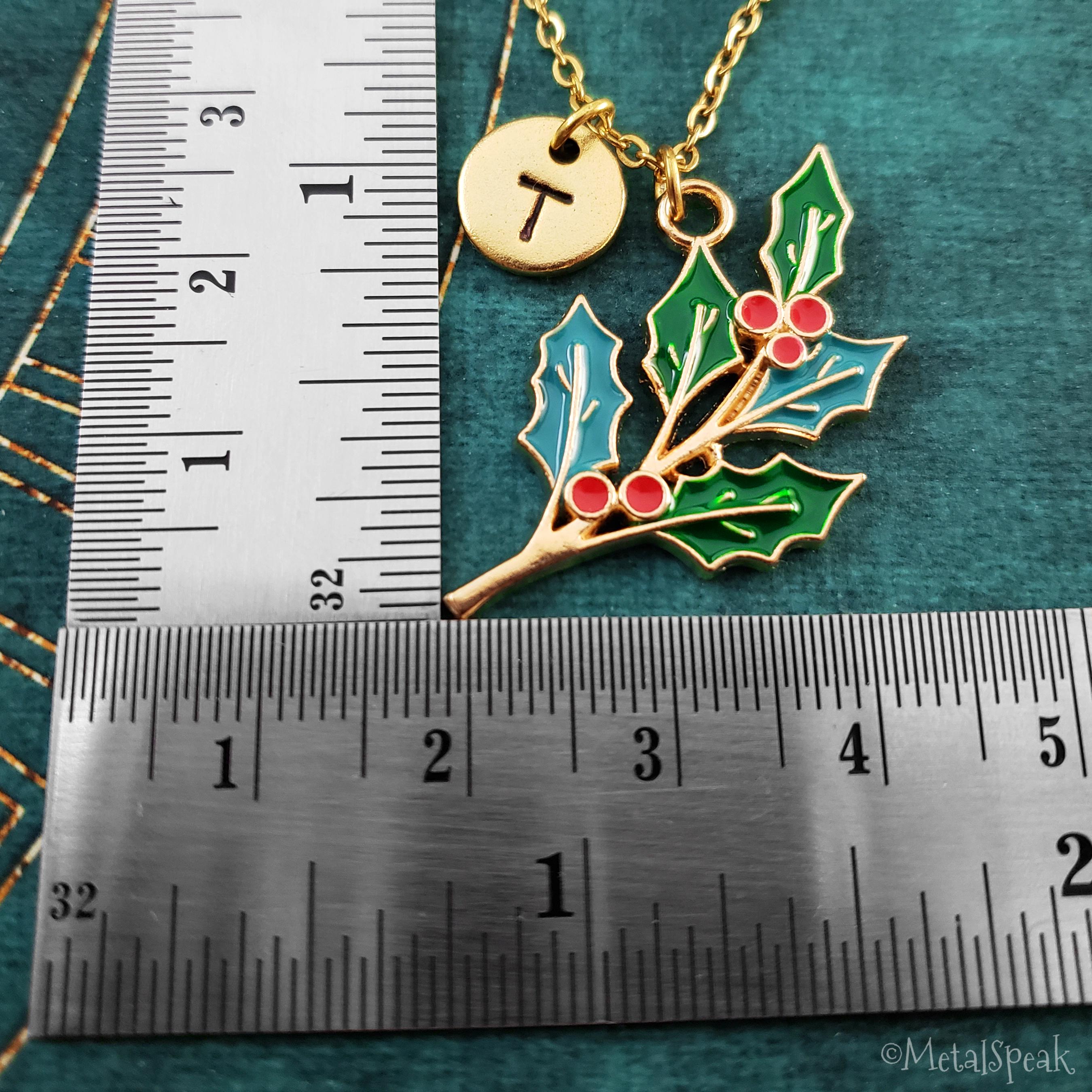 Holly Necklace Christmas Jewelry SMALL Holly Charm Leaf Berries