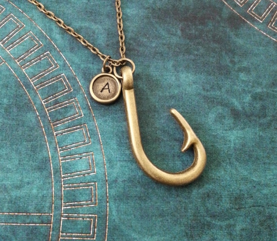 Fish Hook Necklace Bronze Fishhook Necklace Fish Necklace Fishing Necklace Fishing Gift Fishing Jewelry Father's Day Gift Bride to Be Gift