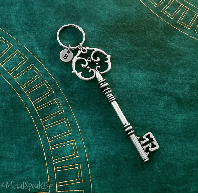 Key Necklace LARGE Key Charm Necklace Skeleton Key Jewelry Antique Key Vintage Key Pendant Personalized Jewelry Initial Necklace Key Gift image 3