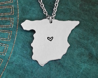 Spanien Halskette Spanien Schmuck Spanien Anhänger Land Halskette spanischen Geschenk Fern Beziehung Spanien Charme personalisierte Herz Halskette
