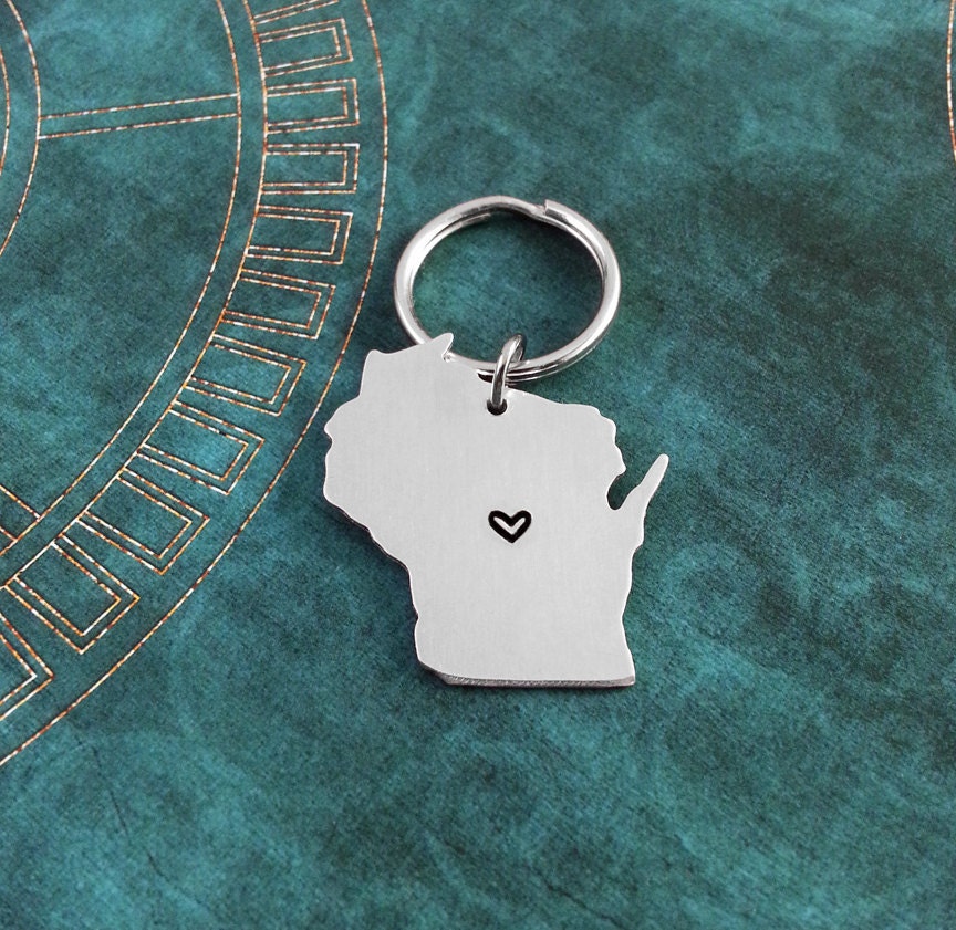 Wisconsin Necklace, Wisconsin Keychain, Personalized Jewelry, Hand ...