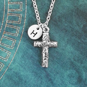 Cross Necklace SMALL Silver Cross Charm Necklace Cross Jewelry Christian Jewelry Grapevine Jewelry Christian Necklace Cross Pendant Necklace