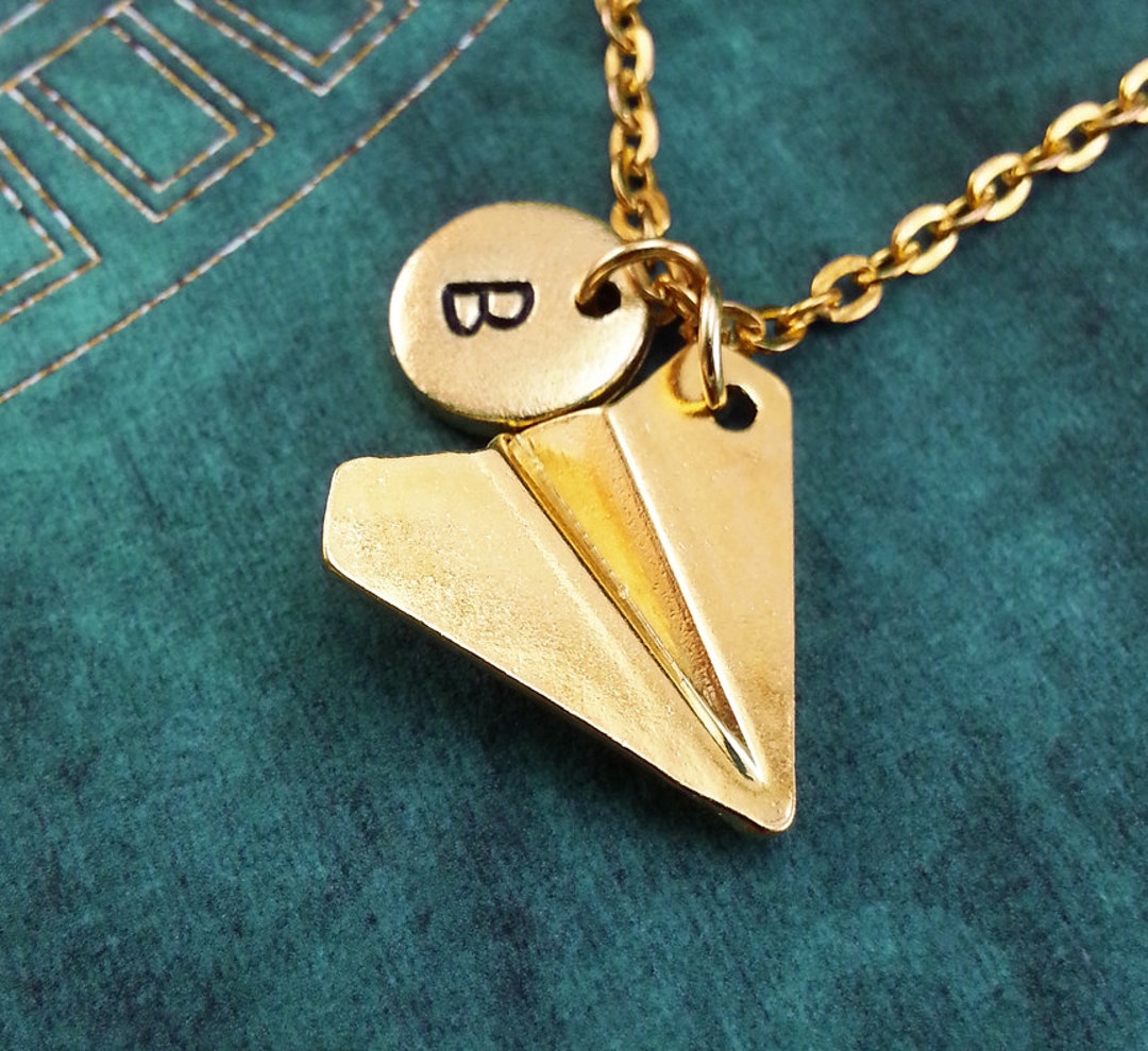 Paper Airplane Necklace, Gold Airplane Charm, Personalized Necklace