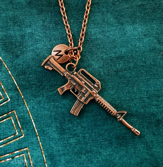 JAJAFOOK Men's Hip Hop AK-47 Machine Gun Rifle Pendant Stainless Steel  Necklace with 24