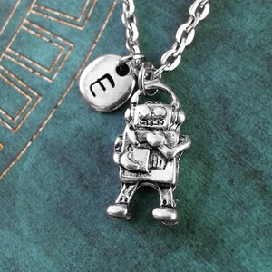 Cute Robot Necklace, Personalized Necklace, Robot Pendant, Custom Gift, Monogram Necklace, Robot Charm, Geek Jewelry Robot Jewelry Geek Gift