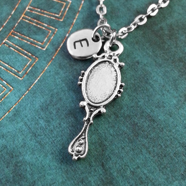 Collar de espejo, collar personalizado, colgante de espejo de mano, collar personalizado, collar de encanto de espejo vintage, joyería de plata, joyería de espejo