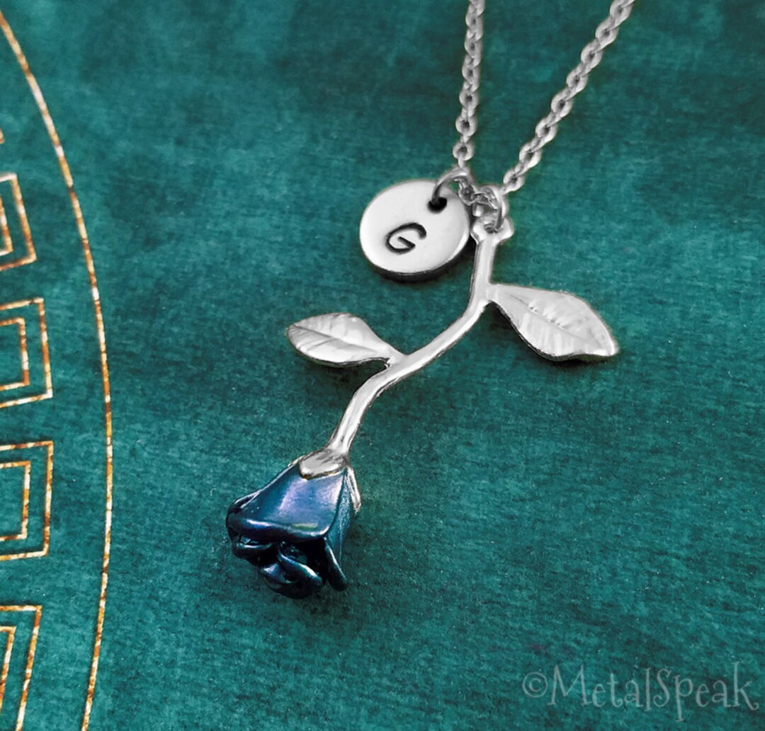Blue Rose Necklace Charm Necklace Rose Jewelry Rose Pendant