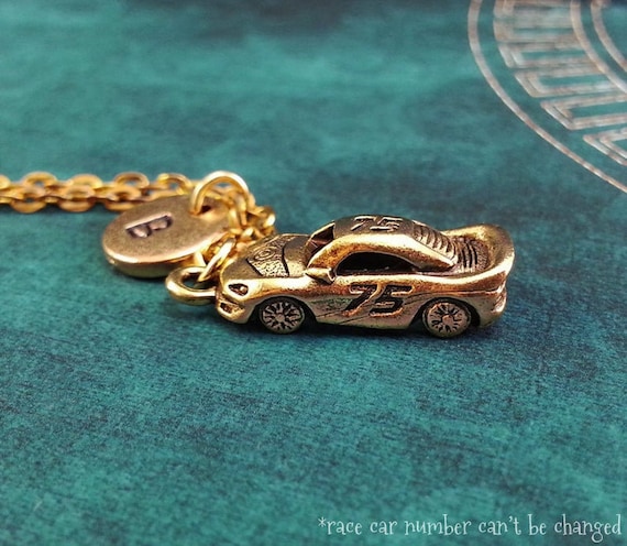 Race Car Necklace Gold Car Necklace Personalized Necklace Pendant Necklace  Engraved Necklace Gold Charm Necklace Racing Necklace 