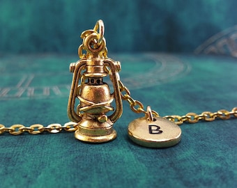Lantern Necklace, Gold Lantern, Personalized Necklace, Pendant Necklace, Camp Necklace, Engraved Necklace Gold Camping Necklace