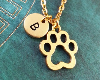 Paw Print Necklace Personalized Necklace Pet Necklace Custom Necklace Animal Jewelry Monogram Necklace Cat Dog Charm Necklace Gold Keychain