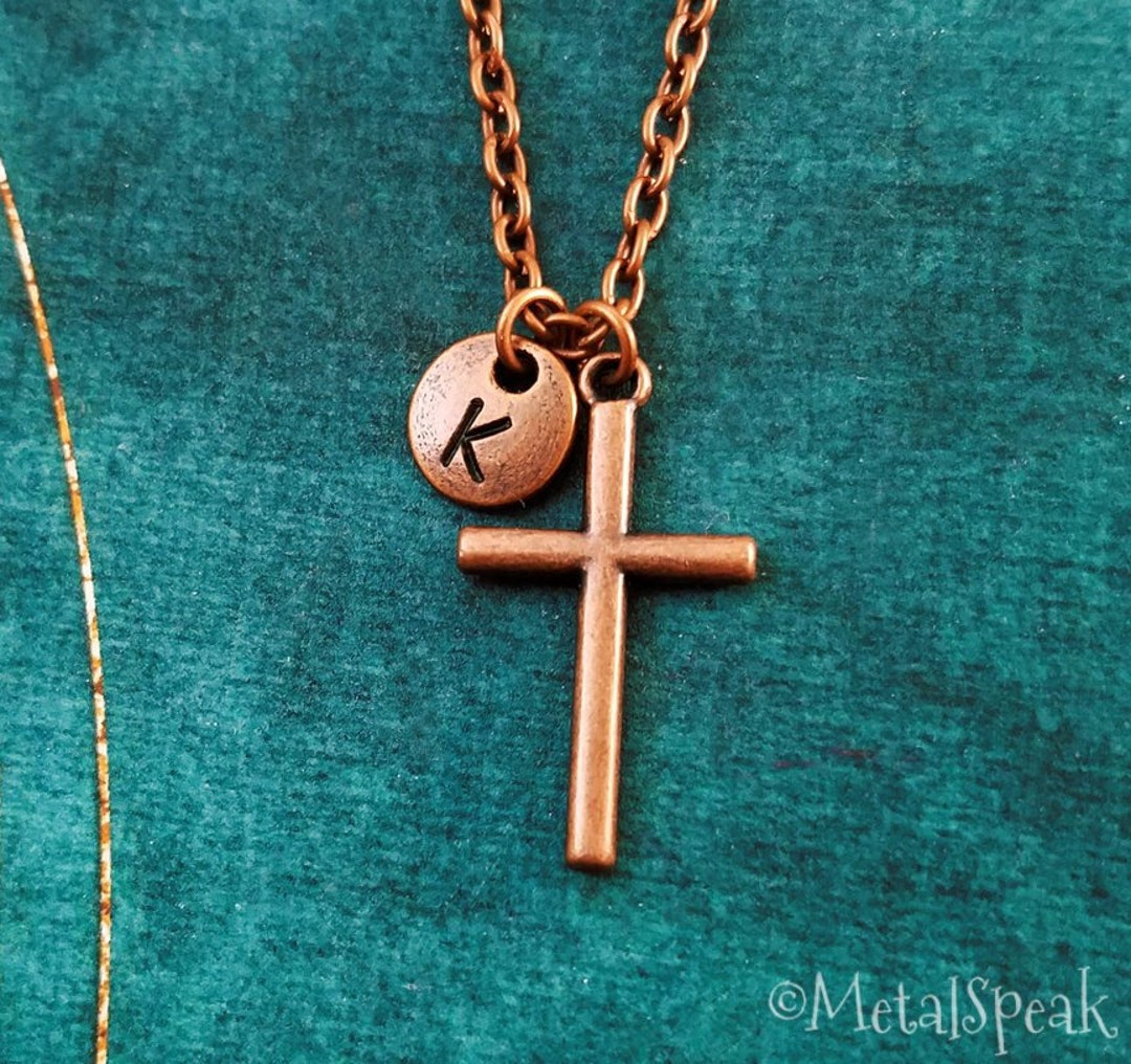 Cross Necklace SMALL Cross Charm Necklace Copper Necklace Christian