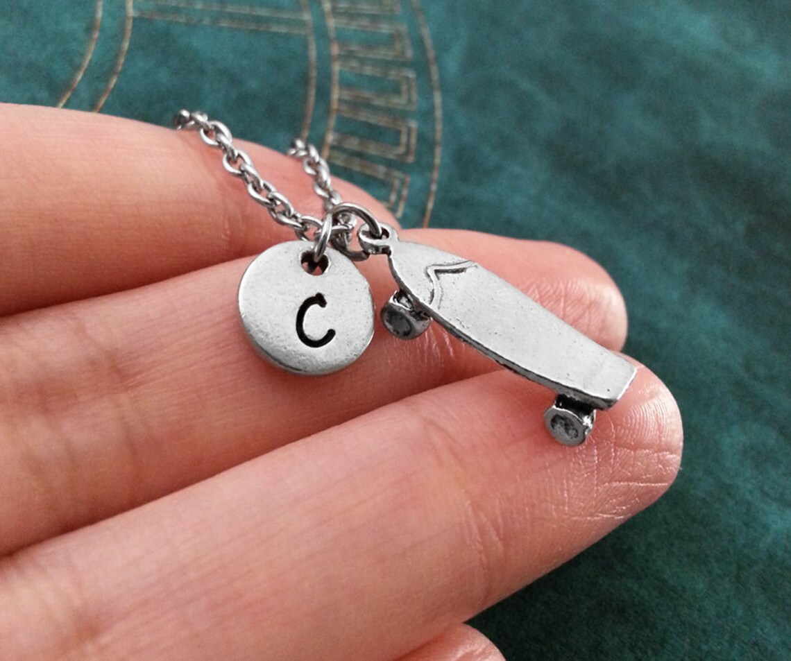 Skateboard Necklace Silver Skater Necklace Skateboard Jewelry Etsy