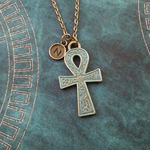 Ankh Necklace Patina Ankh Jewelry Bronze Ankh Charm Necklace Blue Ankh Pendant Necklace Egyptian Necklace Egyptian Jewelry Egyptian Necklace