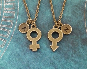 Male and Female Necklace Mars Symbol Necklace Bronze Boyfriend and Girlfriend Gift Gender Symbol Necklaces Venus Necklace Couples Jewelry