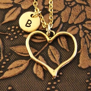 Personalized Gold Heart Necklace, Initial Necklace, Heart Pendant Necklace, Gold Heart Charm Necklace, Monogram Necklace, Custom Necklace