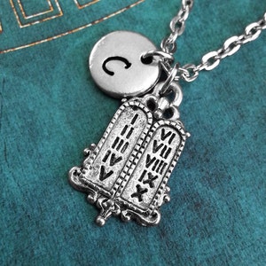 Silver Ten Commandments Necklace, Personalized Necklace, Ten Commandments Pendant, Christian Jewelry, Monogram Necklace, Charm Necklace