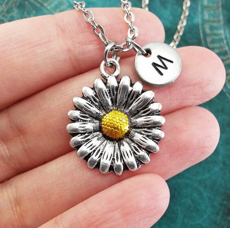 Daisy Necklace Initial Necklace Custom Necklace Engraved Etsy