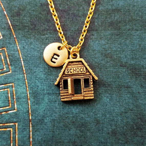 School Necklace Small Schoolhouse Necklace Back To School Etsy