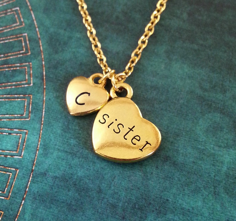 Sister Necklace SMALL Sister Jewelry Gold Sister Charm Necklace Sister Pendant Necklace Sisters Gift Initial Necklace Sister Heart Necklace image 1