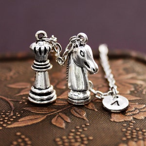 Knight Queen Chess Necklace, Initial Necklace Personalized Necklace, Engraved Necklace, Custom Necklace, Monogram Charm Necklace Chess Piece