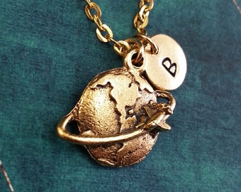 Globe Necklace World Necklace Travel Necklace Earth Necklace Personalized Necklace Travel Pendant Necklace Long Distance Relationship Gift