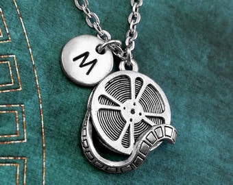 Movie Reel Necklace, Initial Necklace, Film Reel Necklace, Director Necklace, Film Necklace, Monogram Necklace, Charm Necklace, Movie Lover