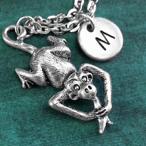 Movable Monkey Necklace, Personalized Necklace, Monkey Pendant, Custom Necklace, Cute Monkey, Monogram Necklace Monkey Charm Necklace