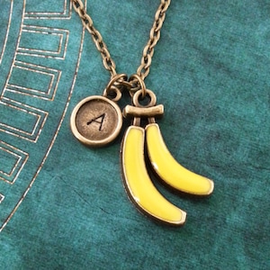 Bananas Necklace, SMALL Personalized Banana Pendant Necklace, Brass Banana Bunch Necklace, Food Jewelry Food Necklace, Enamel Fruit Necklace