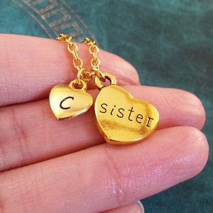Sister Necklace SMALL Sister Jewelry Gold Sister Charm Necklace Sister Pendant Necklace Sisters Gift Initial Necklace Sister Heart Necklace image 2