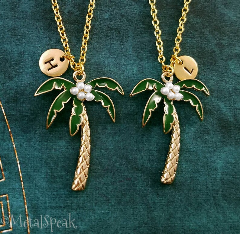 Palm Tree Necklace Set Of 2 Palm Tree Charm Necklaces Beach Jewelry Tropical Jewelry Pendant Necklace Friendship Jewelry Friendship Necklace