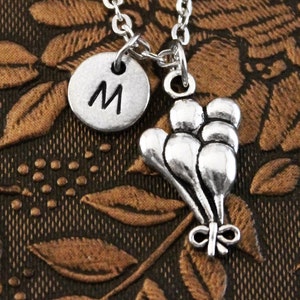 Balloon Necklace, Initial Necklace, Cute Necklace, Engraved Necklace, Girlfriend Gift, Pewter Jewelry, Monogram Necklace, Charm Necklace