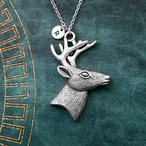 Deer Necklace LARGE Deer Charm Necklace Deer Pendant Necklace Personalized Jewelry Animal Necklace Deer Head Stag Head Hunter Deer Antlers
