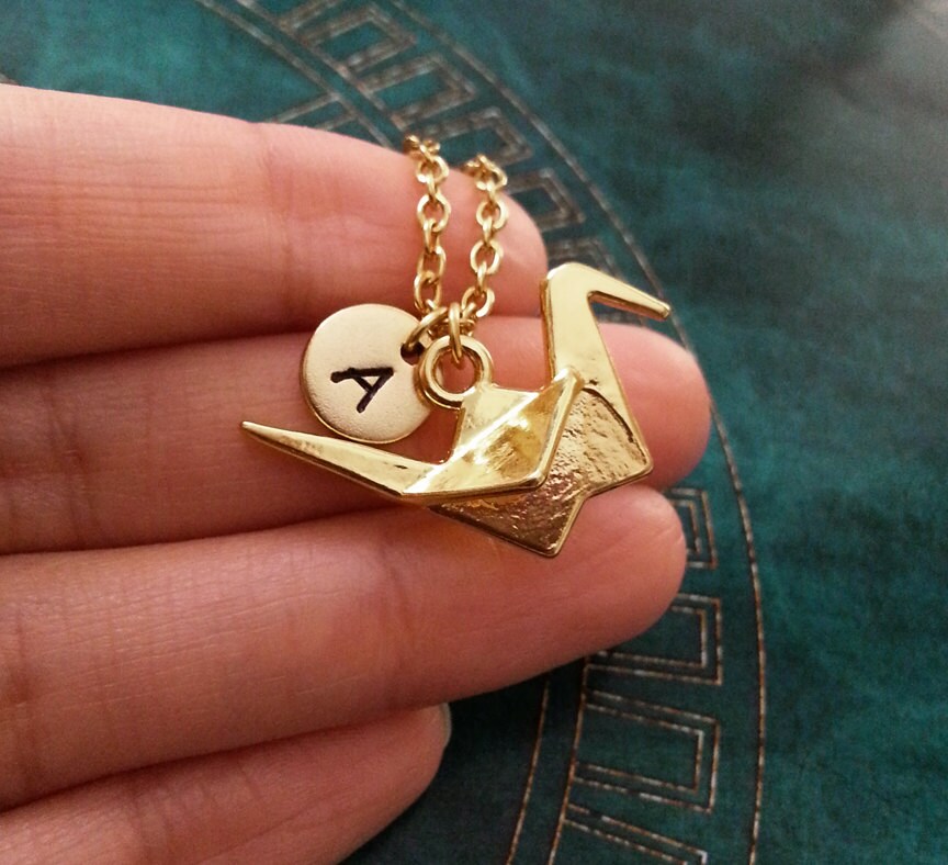 Paper Crane Necklace Paper Crane Jewelry Origami Necklace Etsy