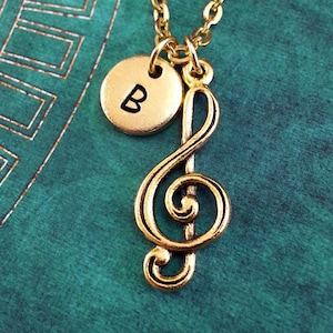 Treble Clef Necklace, Gold Music Note Charm, Personalized Necklace, Pendant Necklace Musician Necklace Engraved Necklace Gold Music Keychain