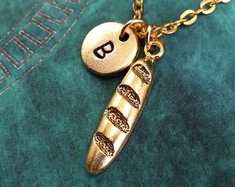 Baguette Necklace Gold French Bread Necklace Personalized Necklace Pendant Necklace Engraved Necklace Gold Charm Necklace France Paris
